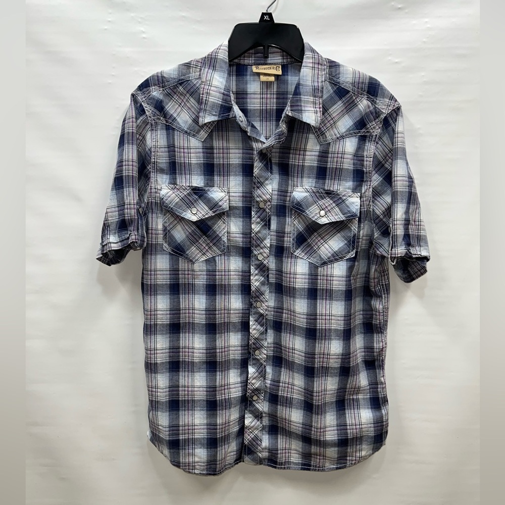 Roebuck & Co Shirt Mens Large Multicolor Short Sleeve Pearl Snap Cotton Blend